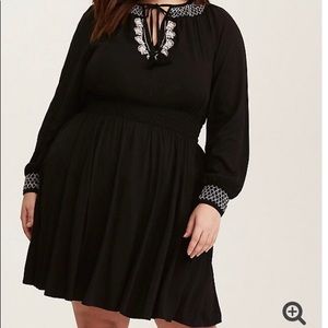 Torrid Black Skater Dress w Embroidery Detail 2X